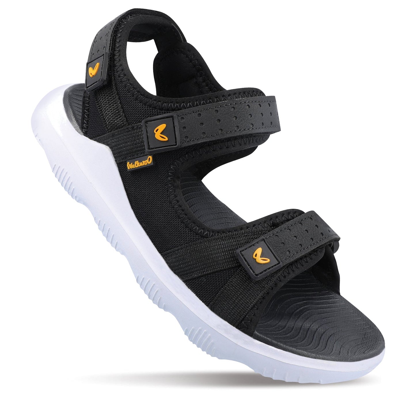 Walkaroo Men Strappy Floater Sandals - WC4334 Black white