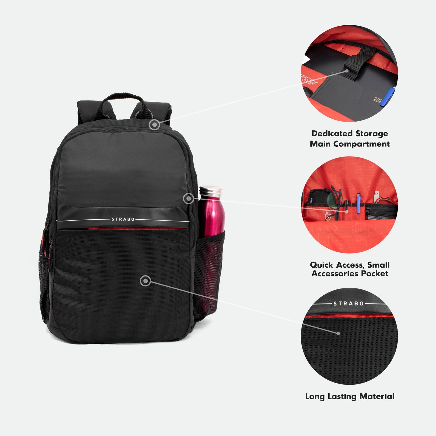 Strabo Aztech 15 inch Laptop Bag - Colour Black 30L Water Resistant - Strabo