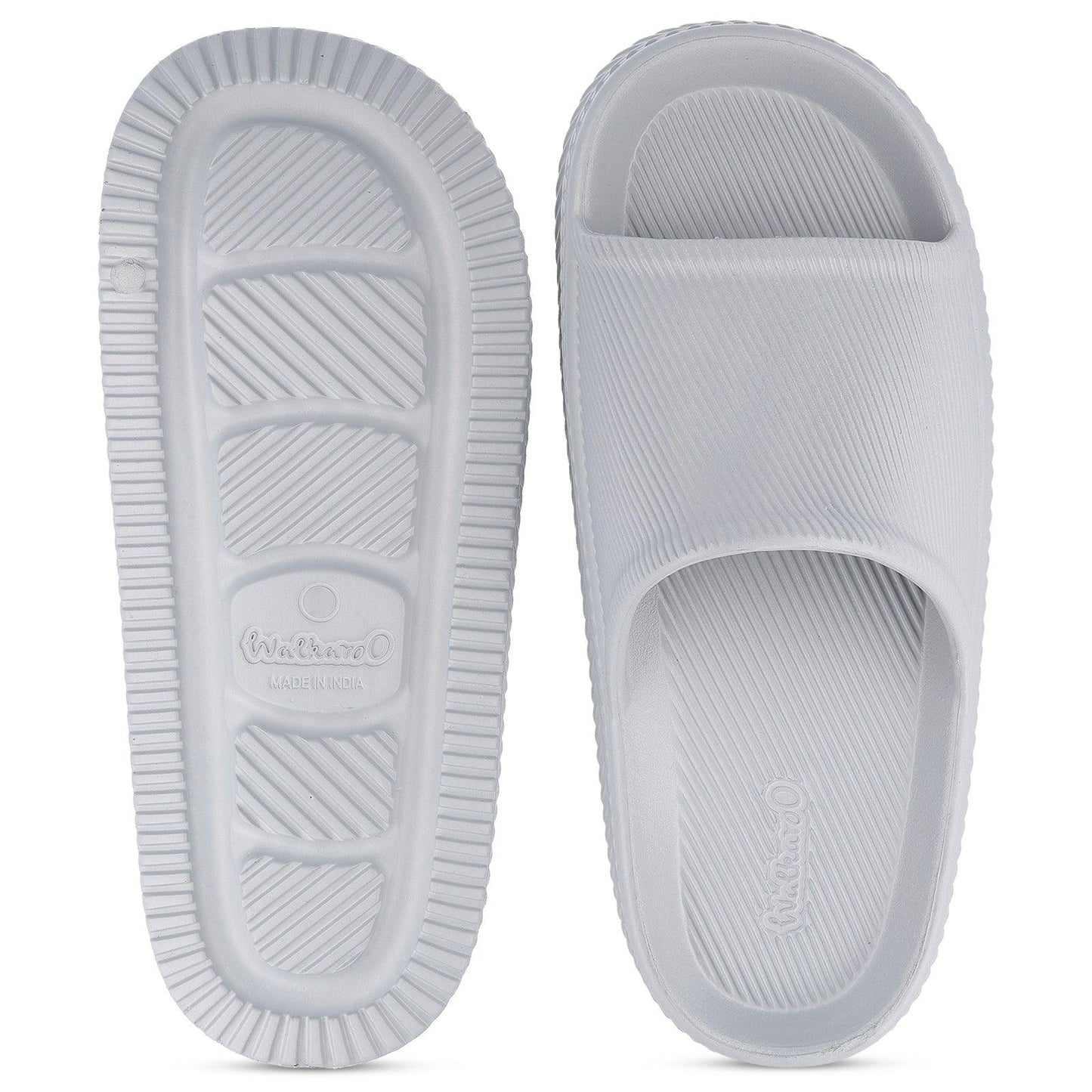 Walkaroo Mens Flip Flop Sliders - WC8737 Light Grey