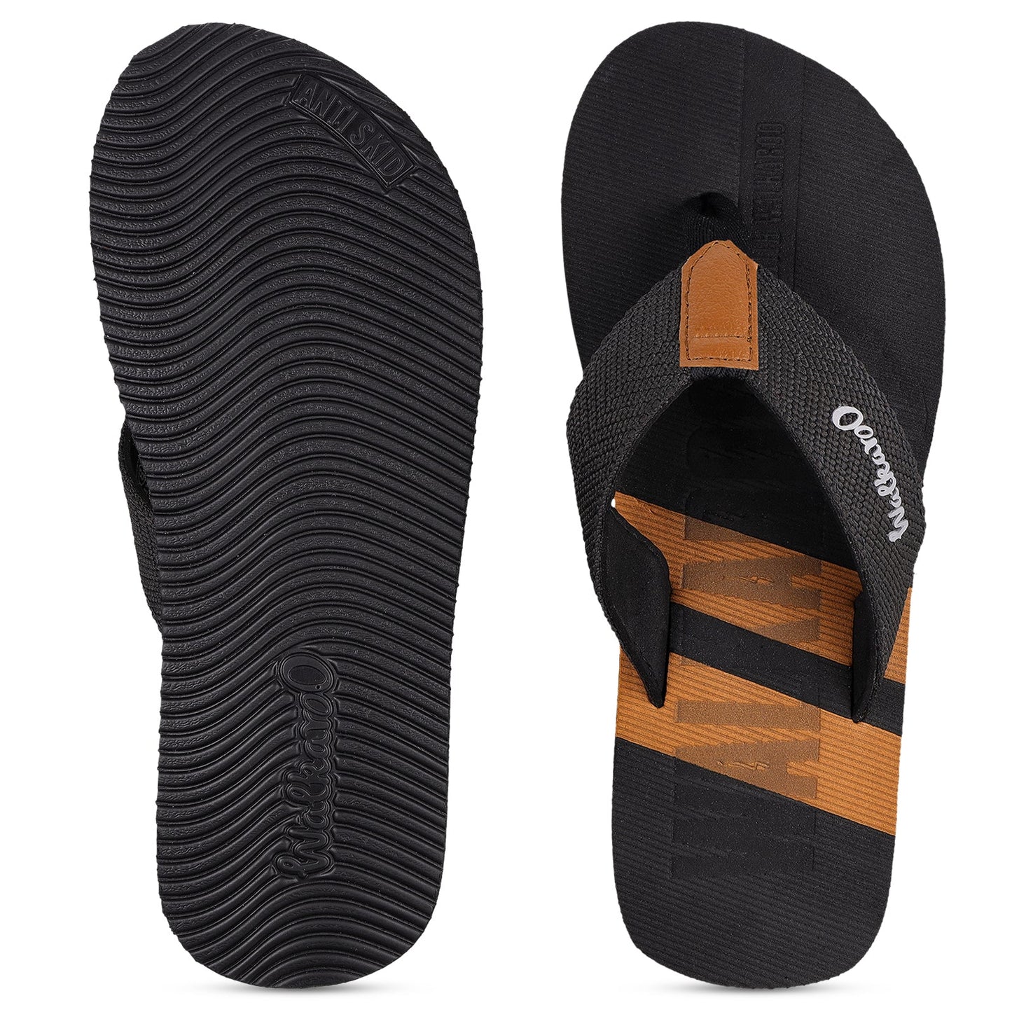 Men's Flip Flop Slippers - WC4257 Black Tan