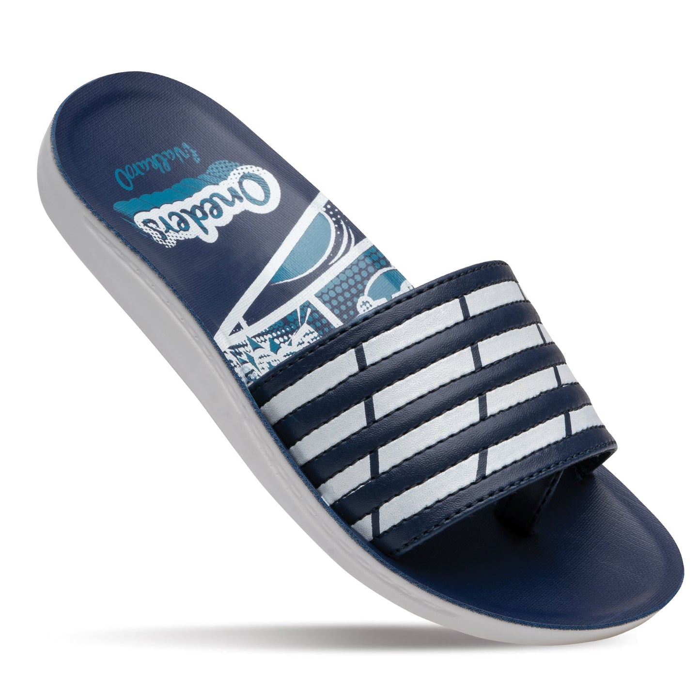 Boy's Printed Sliders - XK800 Navy Blue