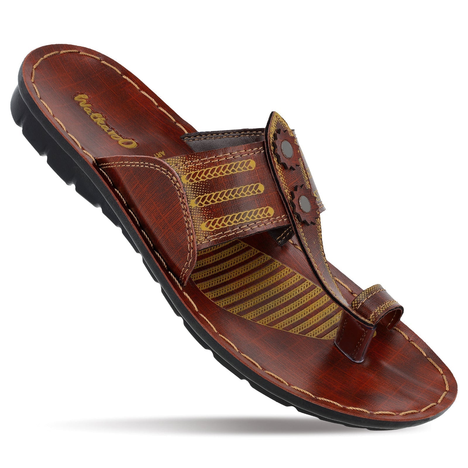 Walkaroo Men Kolhapuri Slide Sandals - GG8211 Brown - Walkaroo Footwear