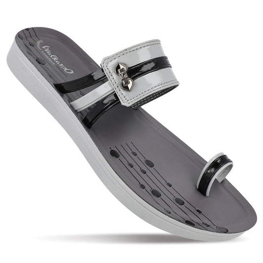 Walkaroo Womens Toe Ring Slide Sandals - WL7415 Black Grey - Walkaroo Footwear