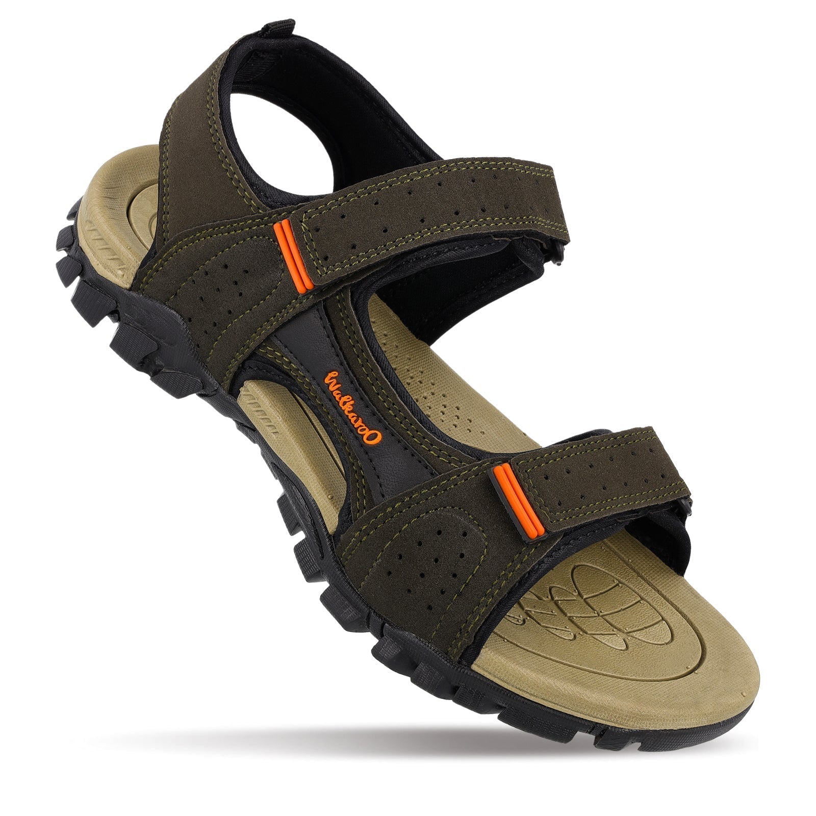 Walkaroo Men Strappy Floater Sandals - XC4670 Olive Green - Walkaroo Footwear