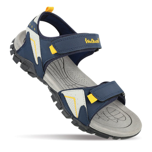 Walkaroo Men Strappy Floater Sandals - WC4362 Navy Blue Yellow - Walkaroo Footwear