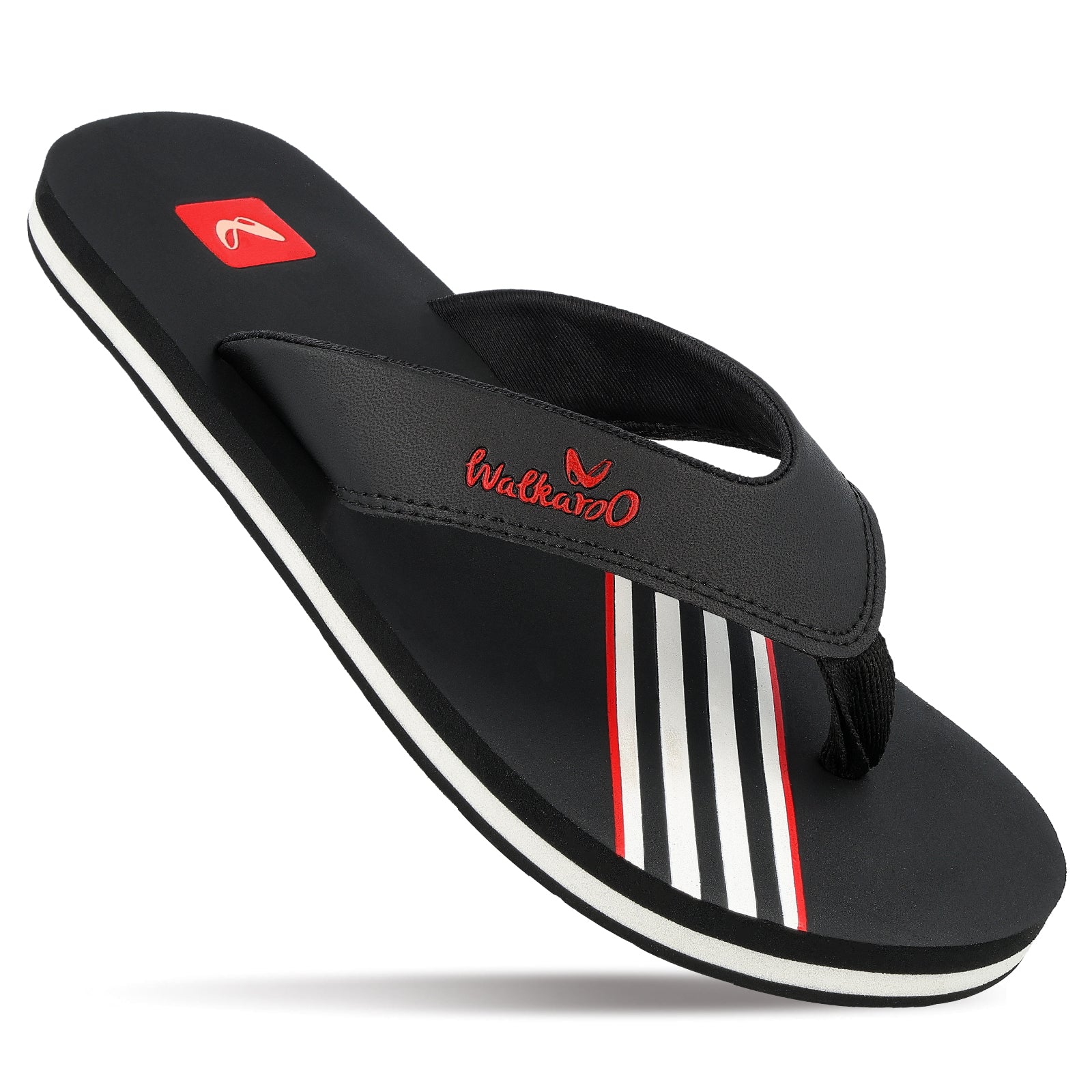 Walkaroo Men Striped Thong Flip-Flop - WC4220 Black white - Walkaroo Footwear