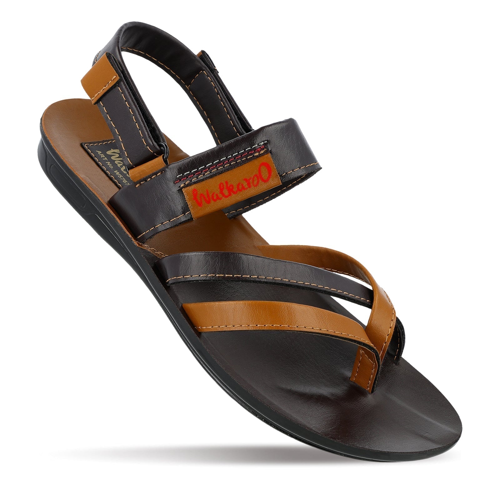 Walkaroo Men Strappy Slide Sandals - W5767 Brown - Walkaroo Footwear