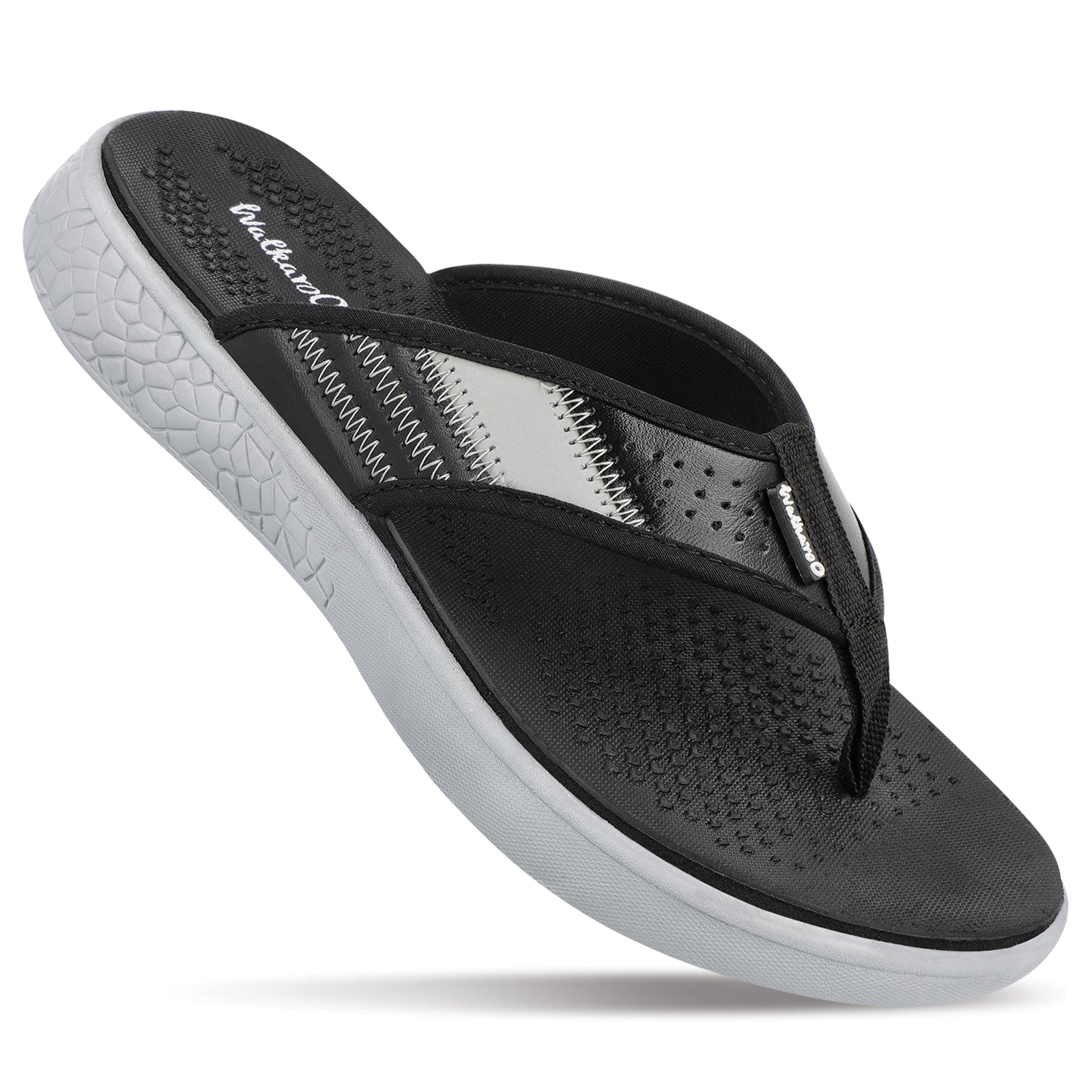 Walkaroo Men Textured Thong Flip-Flop - WC4238 Black Grey - Walkaroo Footwear