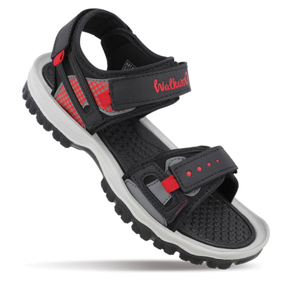 Walkaroo Men Sandals - WC4417 Black Red - Walkaroo Footwear