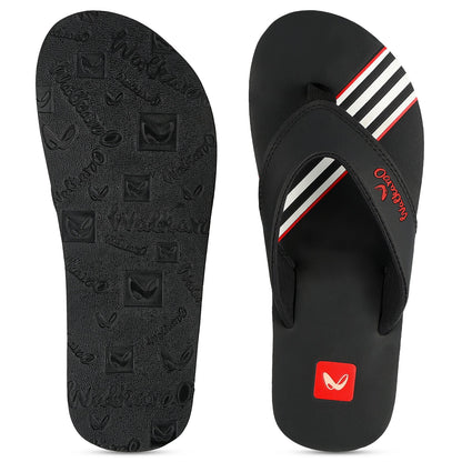 Walkaroo Men Striped Thong Flip-Flop - WC4220 Black white - Walkaroo Footwear