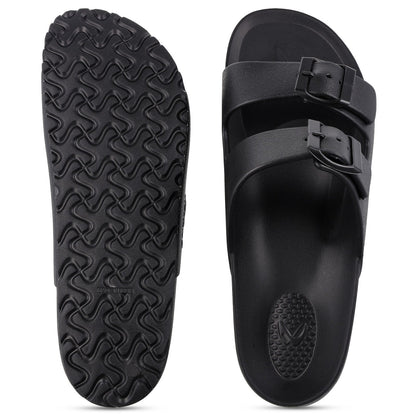 Walkaroo Men Slip On Slide Sandals - WC4808 Black - Walkaroo Footwear