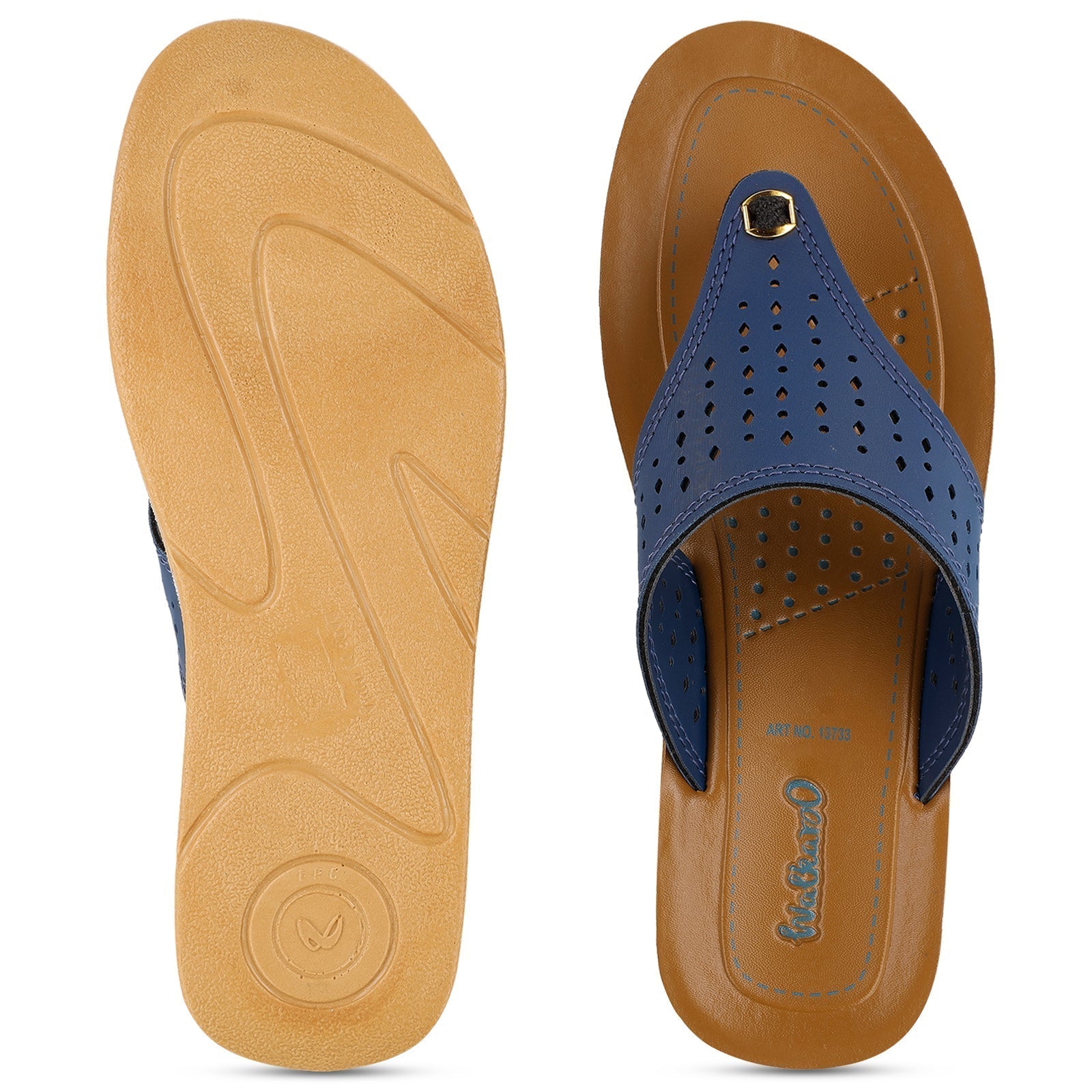 Walkaroo Womens Solid Thong Sandals - 13733 Blue - Walkaroo Footwear