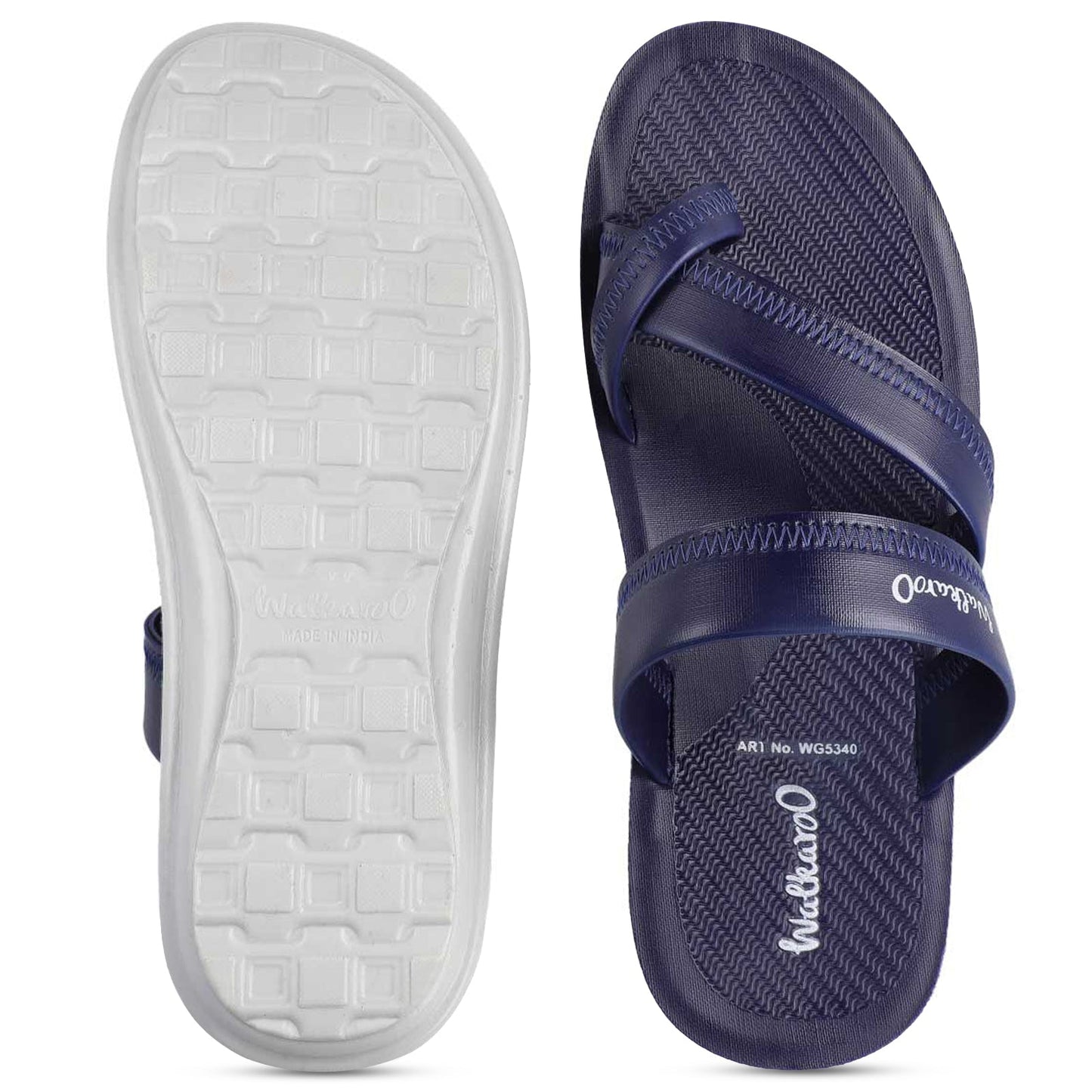 Walkaroo Men Cross Strap Slide Sandals - WG5340 Blue - Walkaroo Footwear