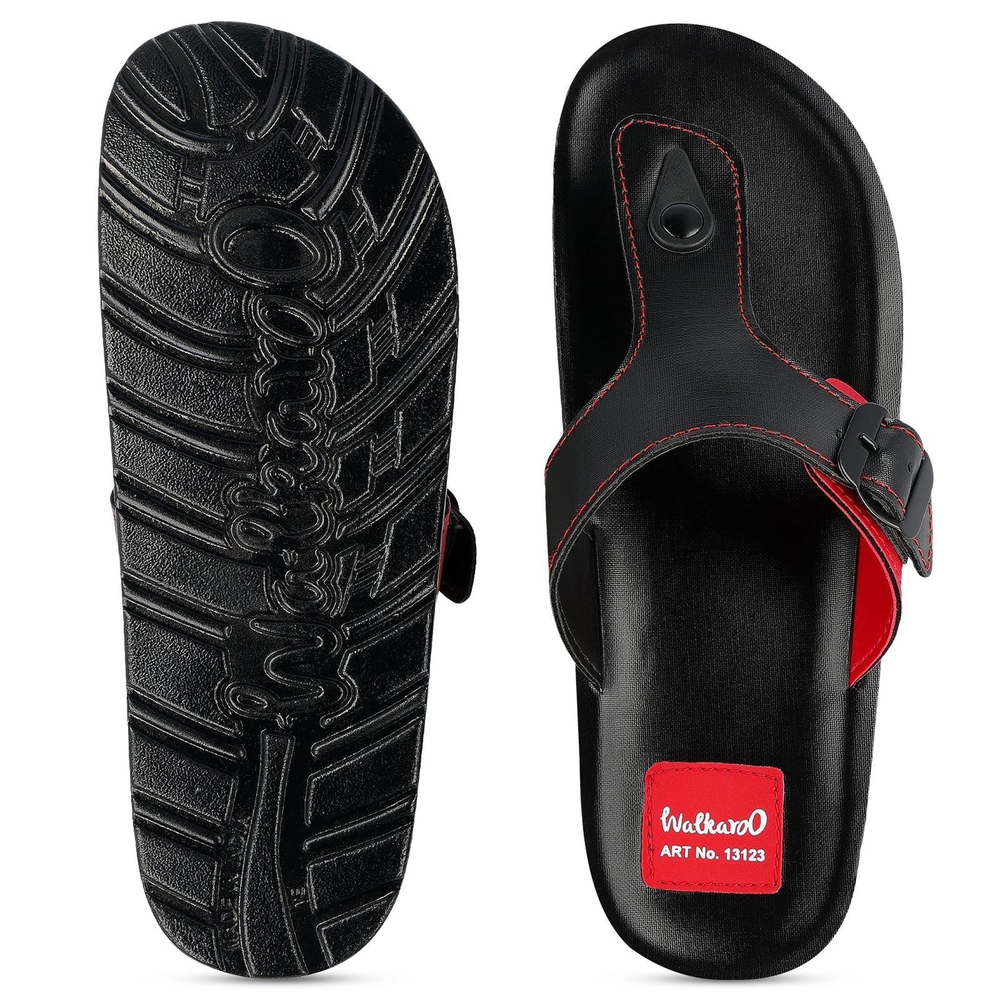 Walkaroo Men Solid Thong Sandals - 13123 Black Red - Walkaroo Footwear