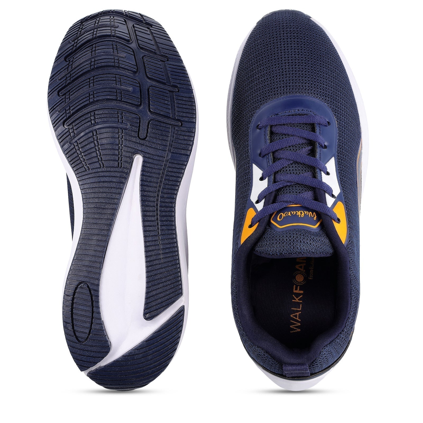 Walkaroo Men Sports Shoe - WS9073 Navy Blue Yellow - Walkaroo Footwear