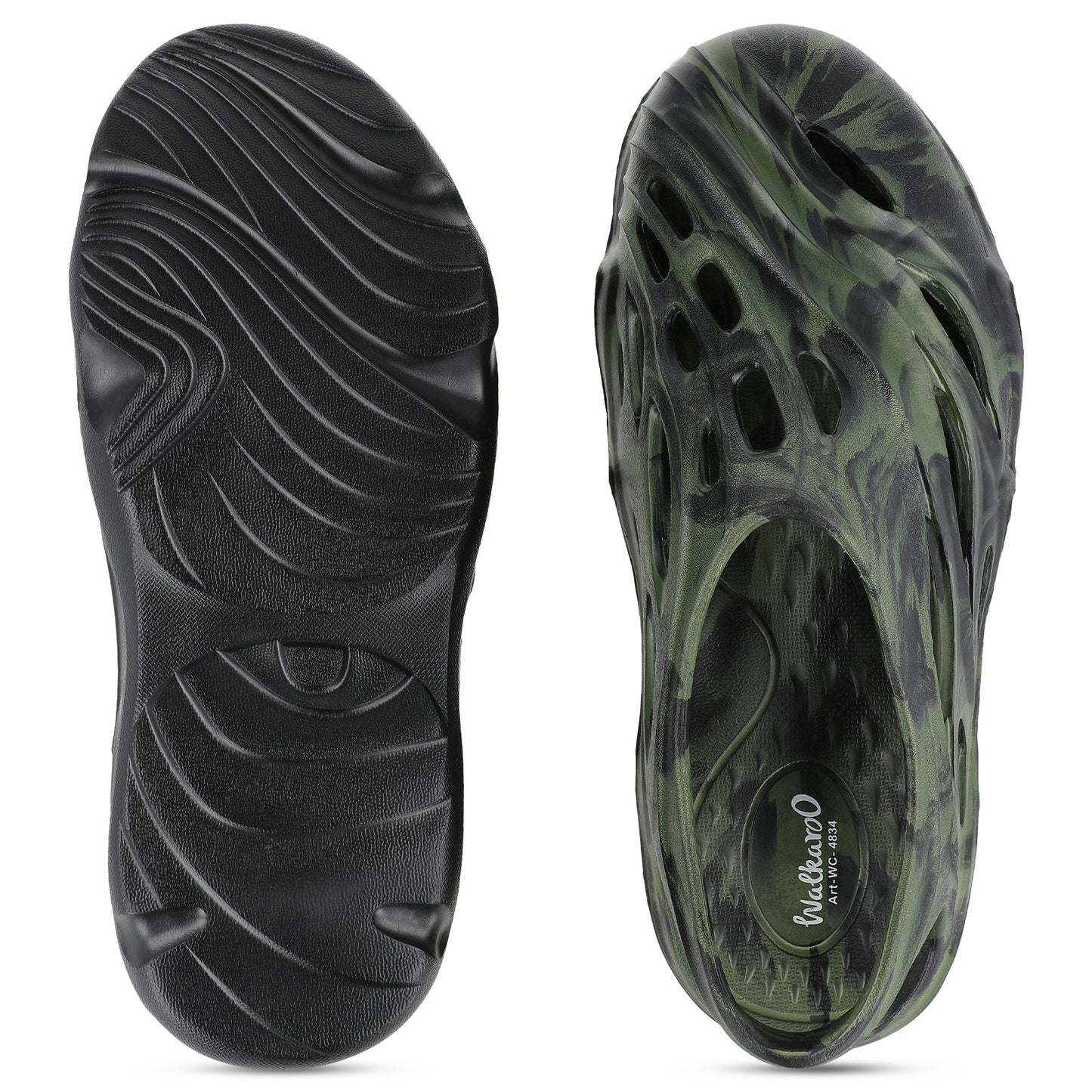 Walkaroo Mens Clogs - WC4834 Black green - Walkaroo Footwear