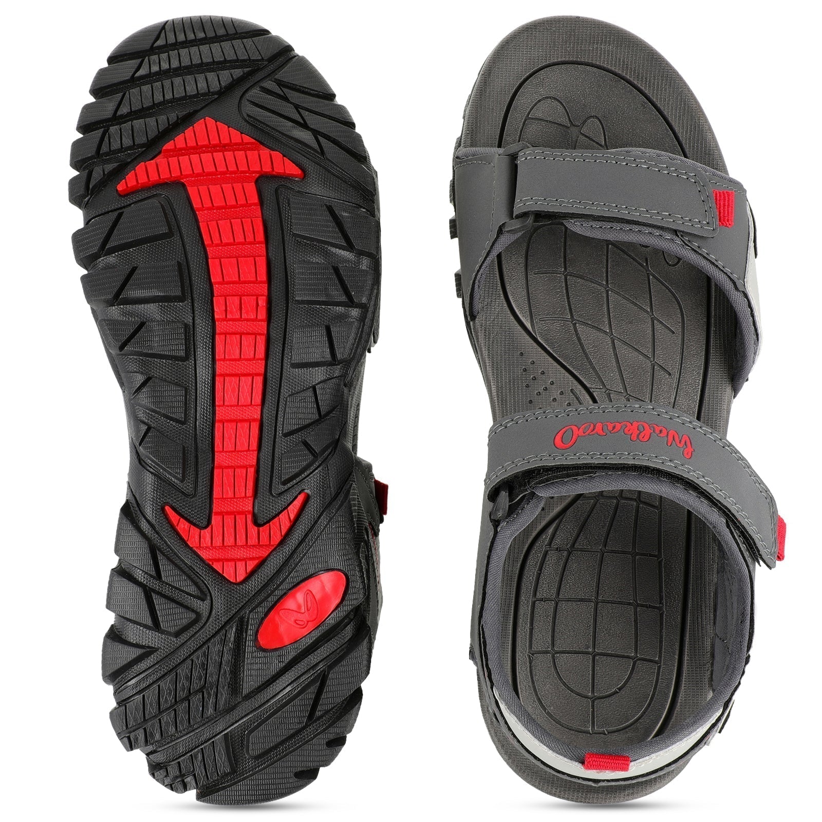 Walkaroo Men Strappy Floater Sandals - WC4362 Grey Red - Walkaroo Footwear