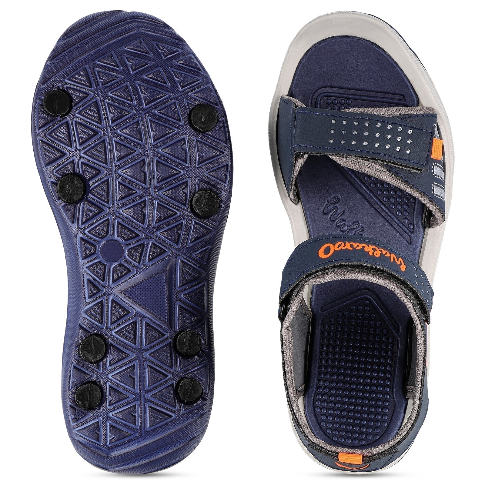 Walkaroo Men Strappy Floater Sandals - WC4301 Navy Blue orange - Walkaroo Footwear