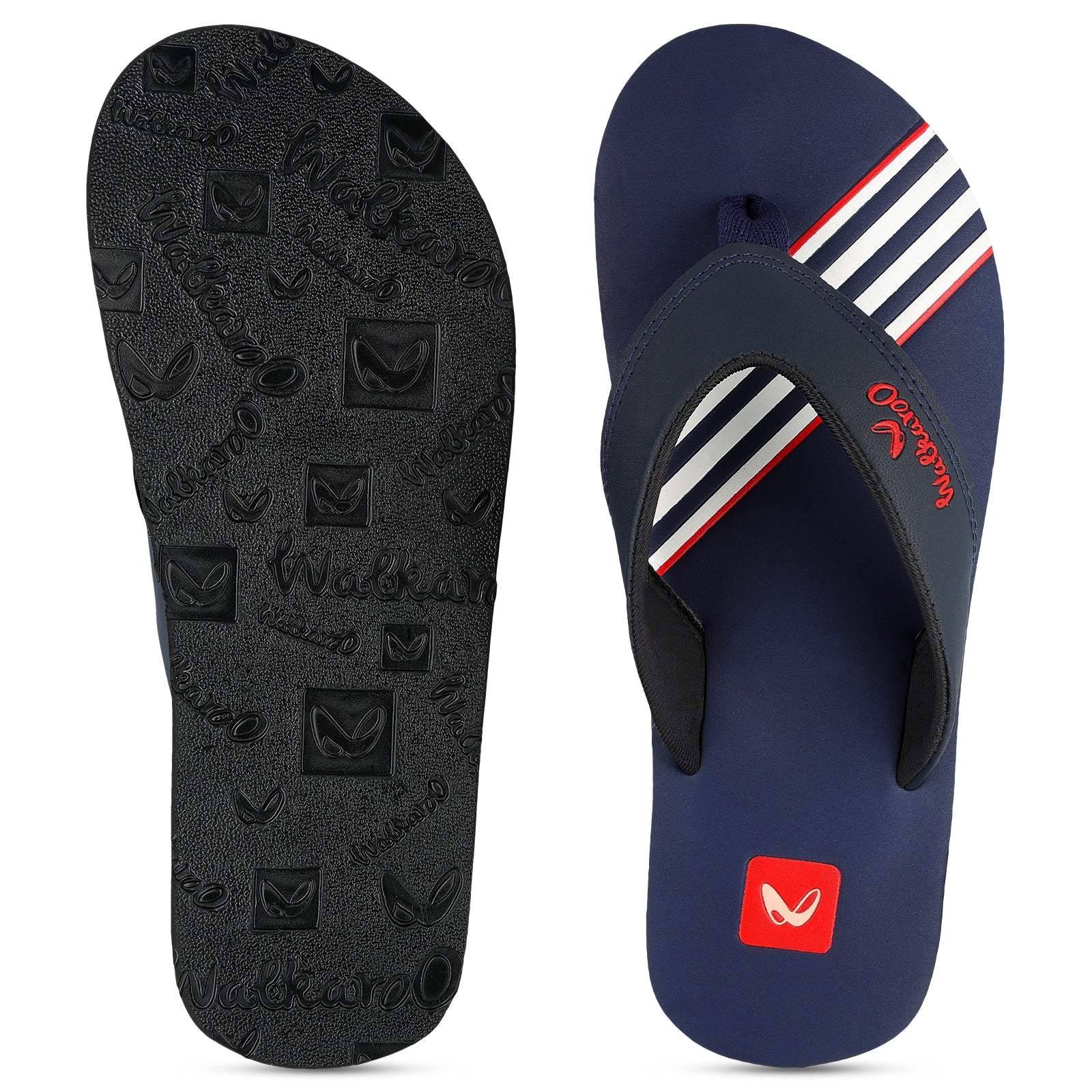 Walkaroo Men Striped Thong Flip-Flop - WC4220 Blue white - Walkaroo Footwear