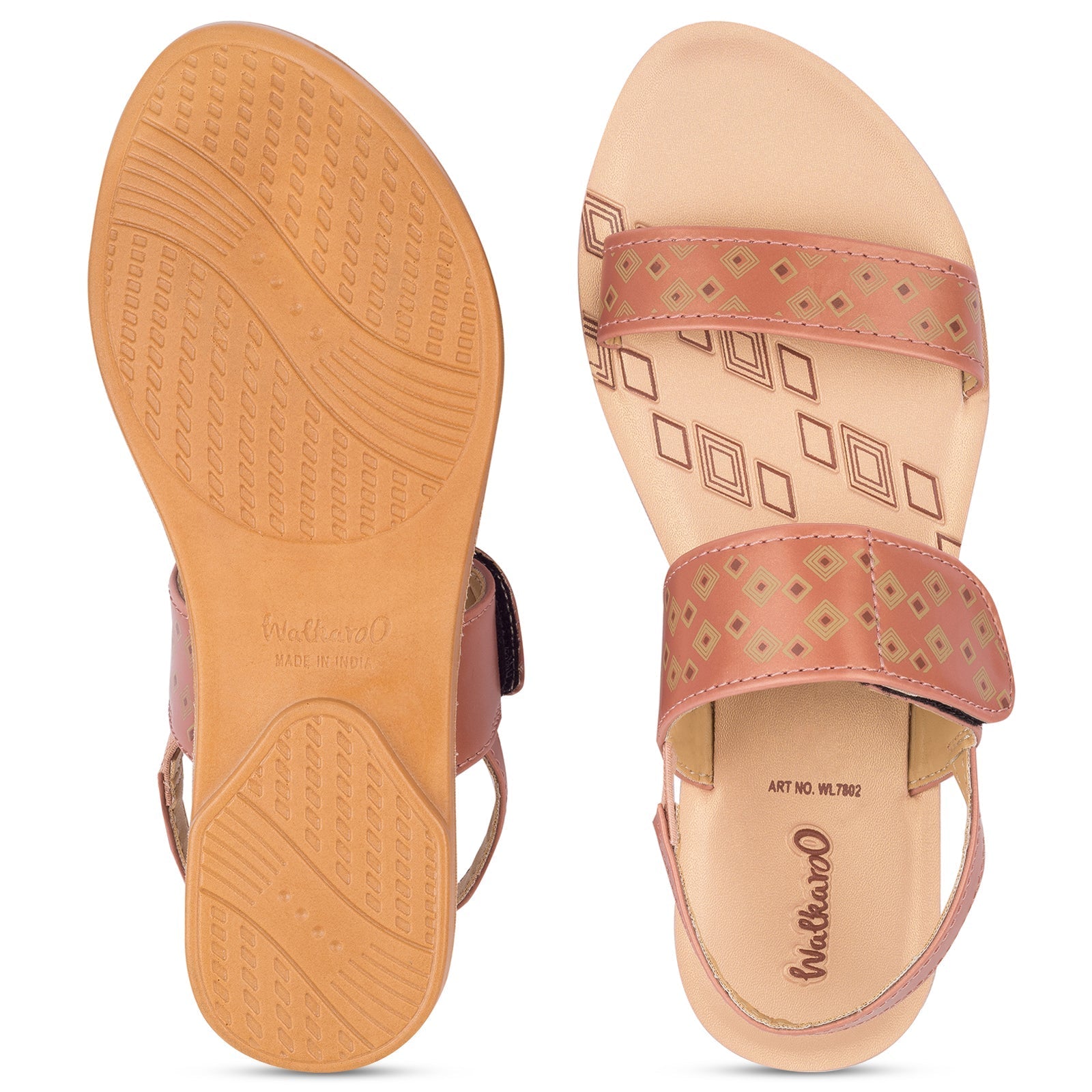 Walkaroo Womens Ankle Strap Flat Sandal - WL7802 Peach - Walkaroo Footwear