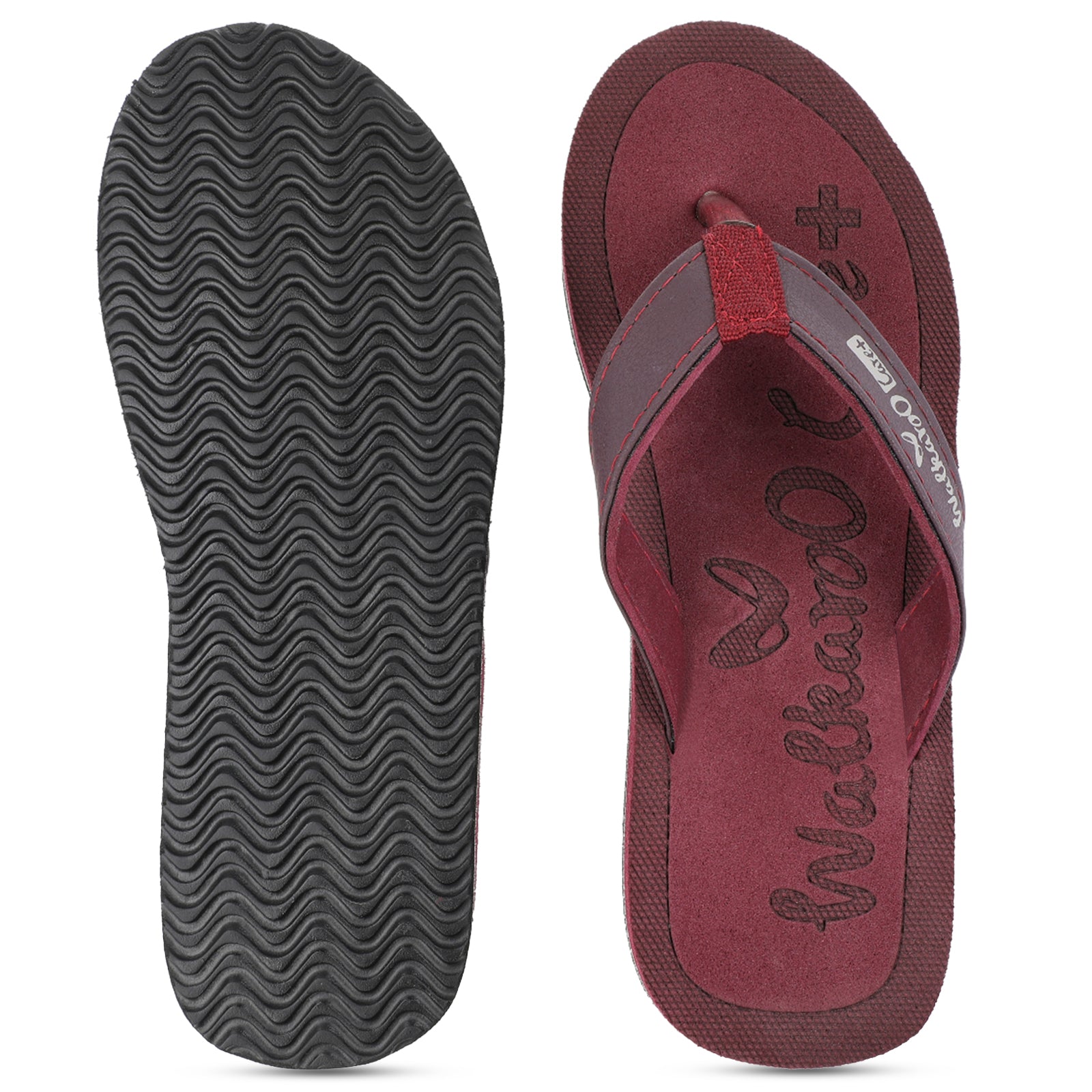 Walkaroo Womens Printed Care Plus Flip-Flop - WH3956 Maroon - Walkaroo Footwear