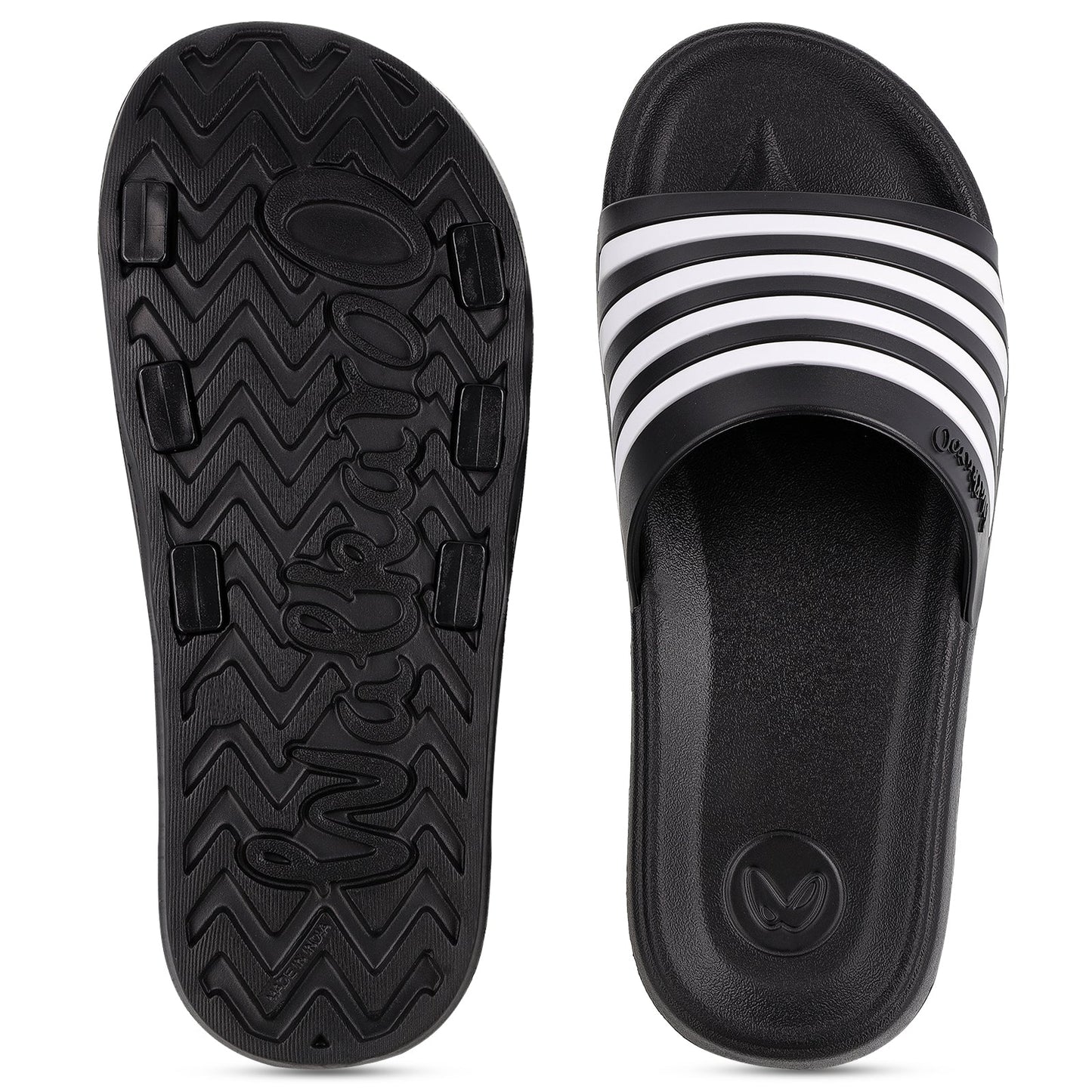 Walkaroo Mens Flip Flop Sliders - WC4819 Black - Walkaroo Footwear