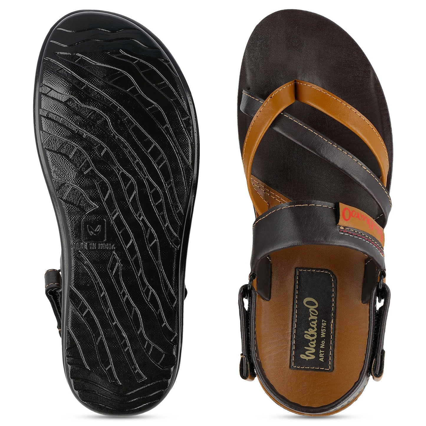 Walkaroo Men Strappy Slide Sandals - W5767 Brown - Walkaroo Footwear