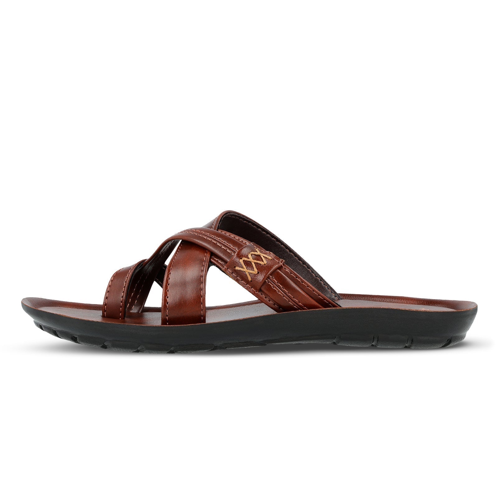 Walkaroo Men Cross Strap Slide Sandals - 13322 Tan - Walkaroo Footwear