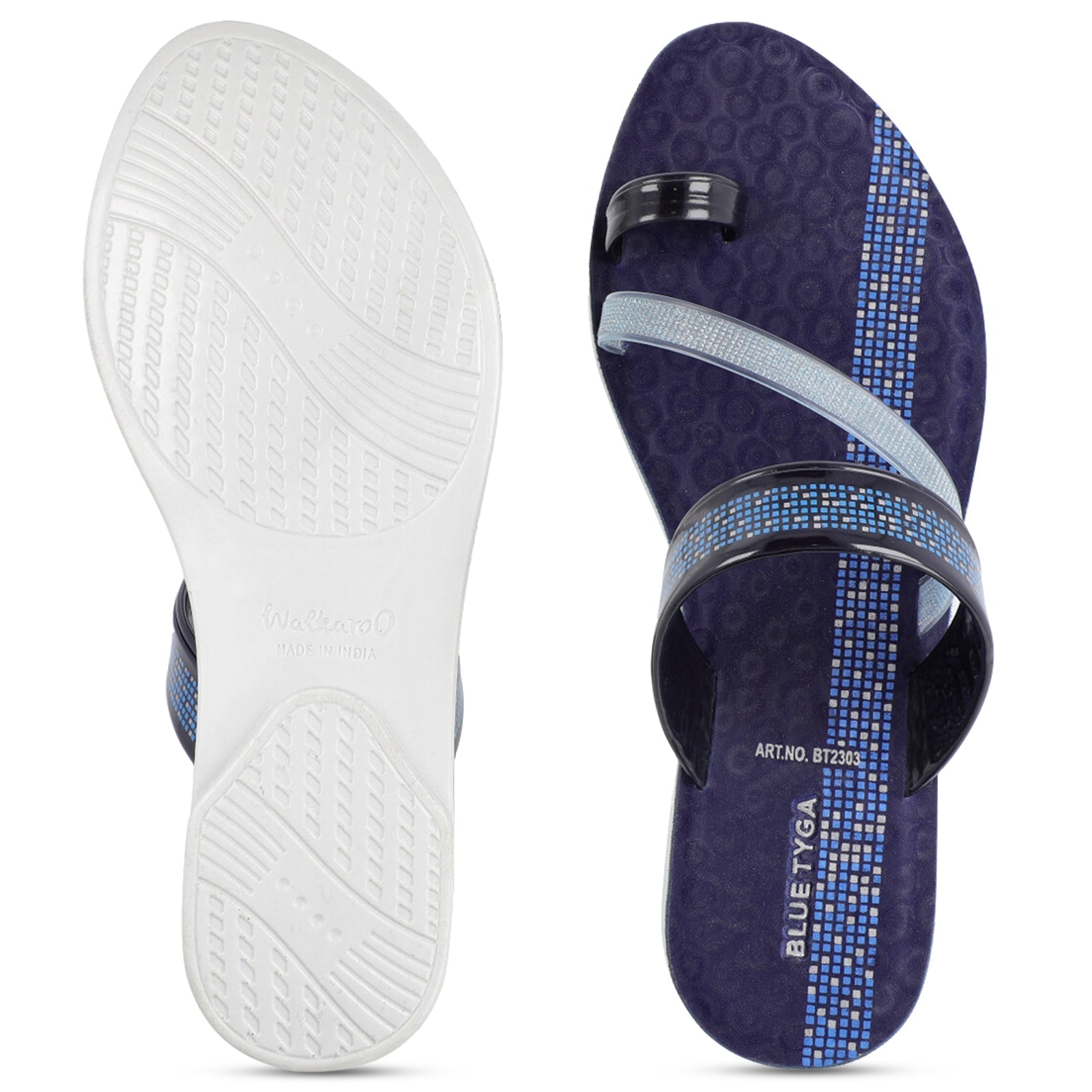 Blue Tyga Womens Cross Strap Slide Sandals - BT2303 Blue - Walkaroo Footwear