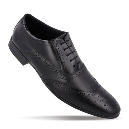 Walkaroo Leather Men formals Shoes - WF6055 Black - Walkaroo Footwear