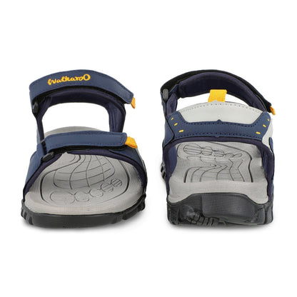 Walkaroo Men Strappy Floater Sandals - WC4362 Navy Blue Yellow - Walkaroo Footwear