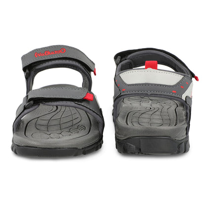 Walkaroo Men Strappy Floater Sandals - WC4362 Grey Red - Walkaroo Footwear