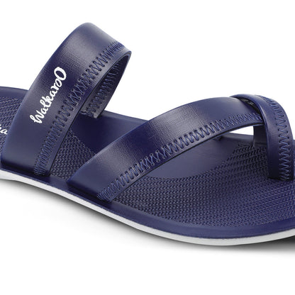 Walkaroo Men Cross Strap Slide Sandals - WG5340 Blue - Walkaroo Footwear