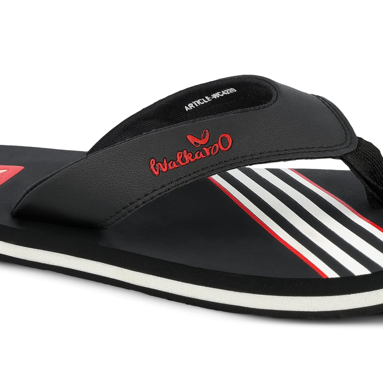 Walkaroo Men Striped Thong Flip-Flop - WC4220 Black white - Walkaroo Footwear