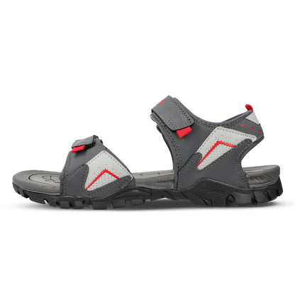 Walkaroo Men Strappy Floater Sandals - WC4362 Grey Red - Walkaroo Footwear