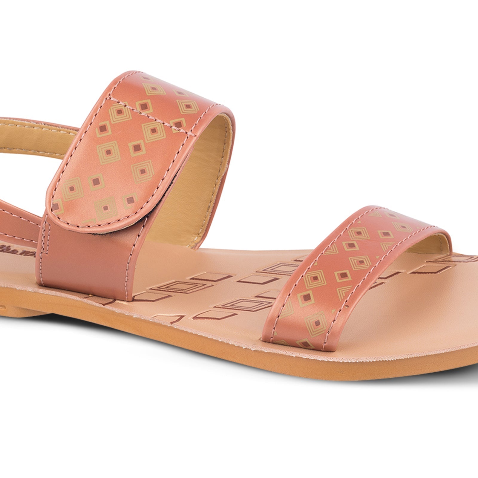 Walkaroo Womens Ankle Strap Flat Sandal - WL7802 Peach - Walkaroo Footwear