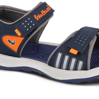 Walkaroo Men Strappy Floater Sandals - WC4301 Navy Blue orange - Walkaroo Footwear