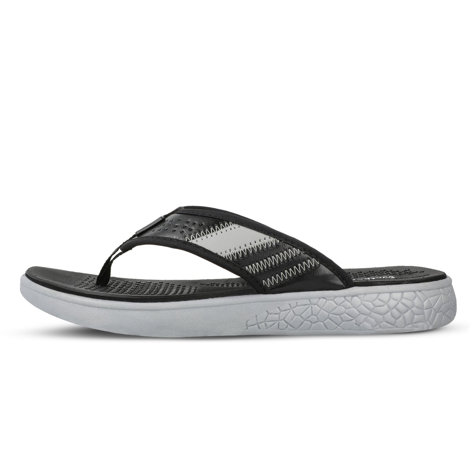 Walkaroo Men Textured Thong Flip-Flop - WC4238 Black Grey - Walkaroo Footwear