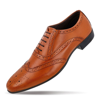 Walkaroo Leather Men formals Shoes - WF6055 Tan - Walkaroo Footwear