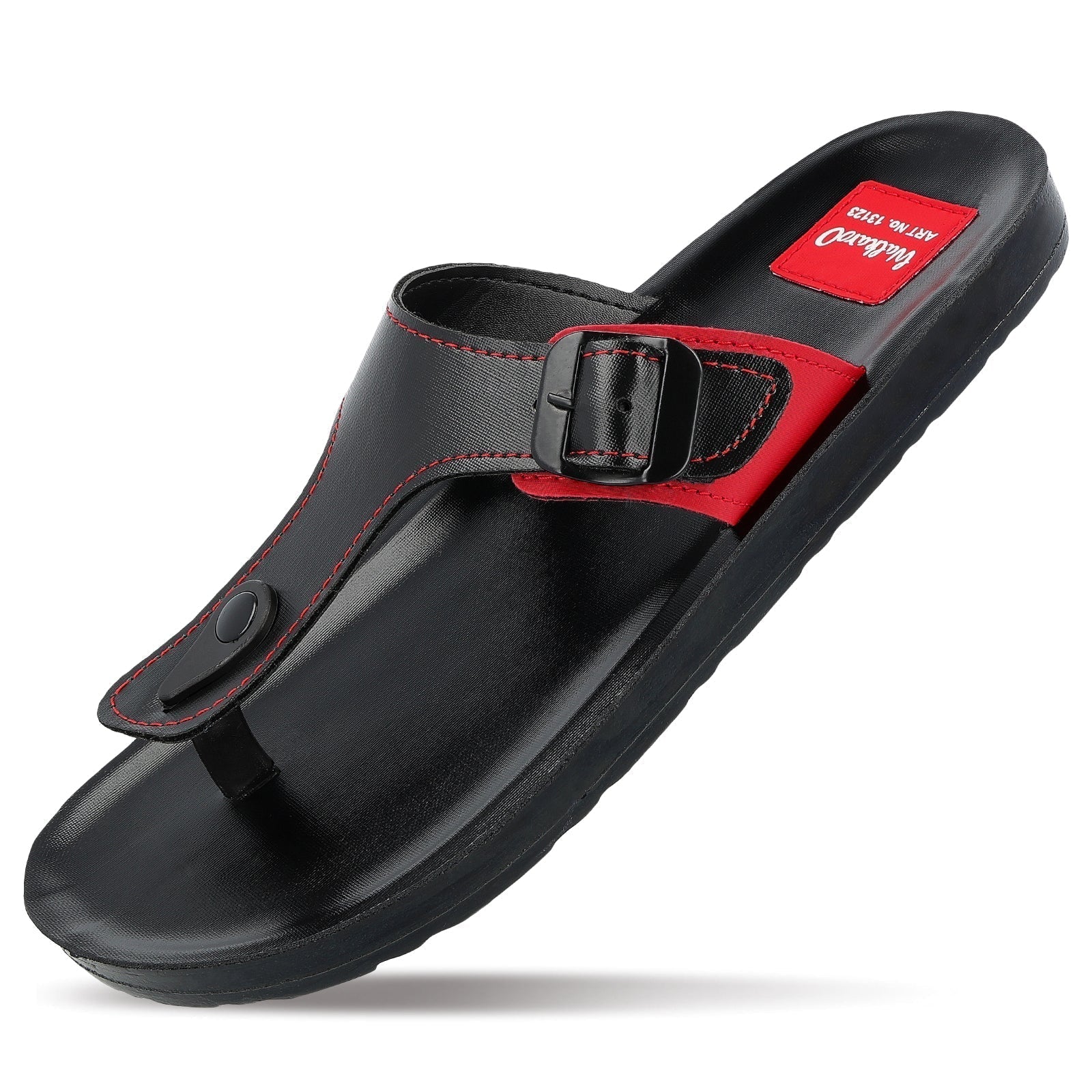 Walkaroo Men Solid Thong Sandals - 13123 Black Red - Walkaroo Footwear