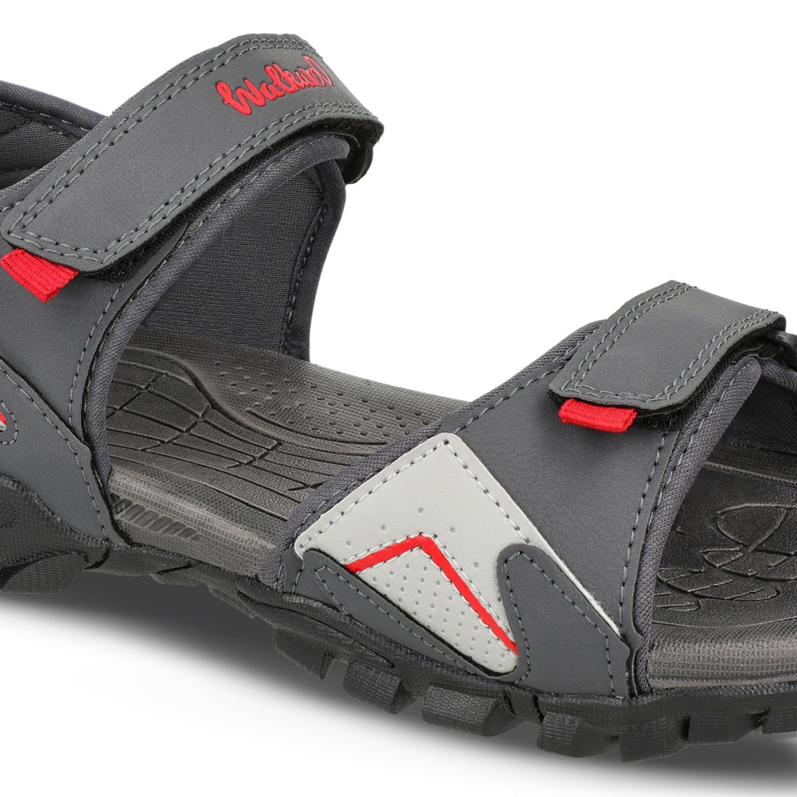 Walkaroo Men Strappy Floater Sandals - WC4362 Grey Red - Walkaroo Footwear