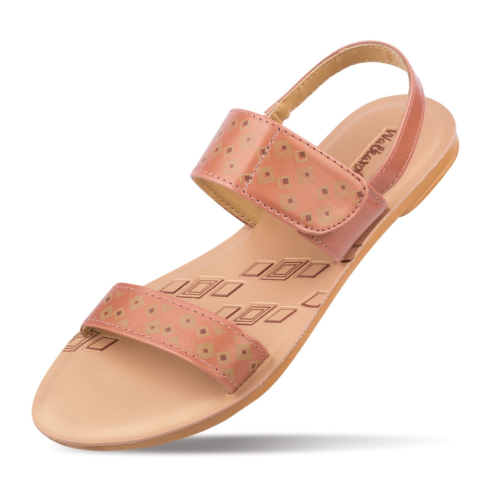 Walkaroo Womens Ankle Strap Flat Sandal - WL7802 Peach - Walkaroo Footwear