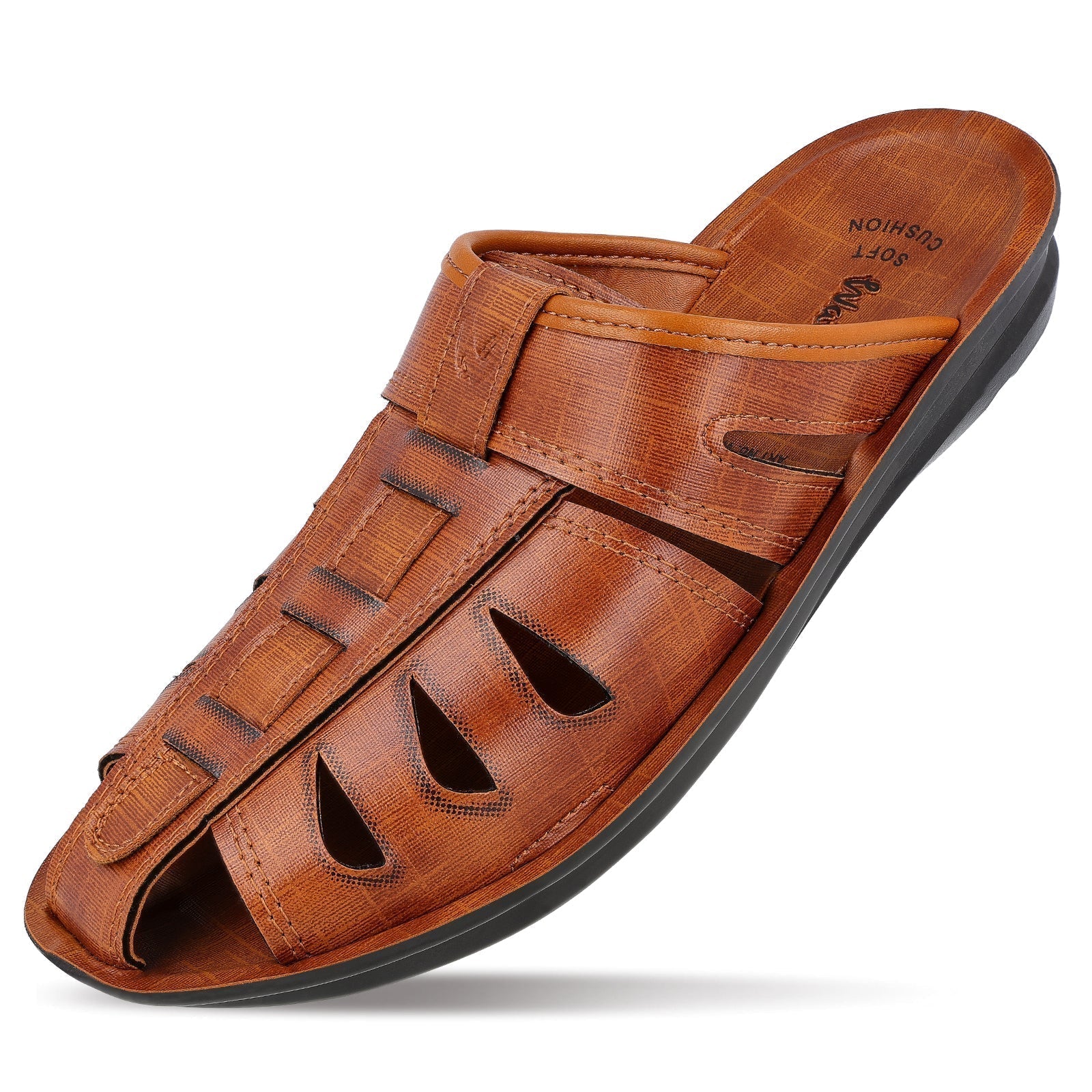 Walkaroo Men Fishermen Cut Slide Sandals - WG5309 Tan - Walkaroo Footwear