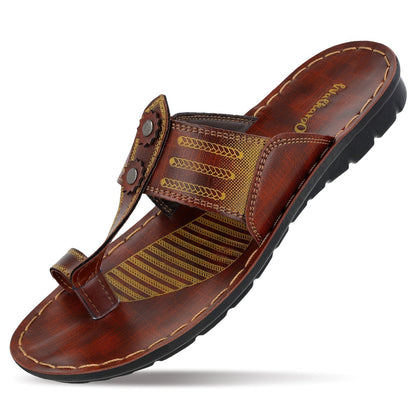 Walkaroo Men Kolhapuri Slide Sandals - GG8211 Brown - Walkaroo Footwear