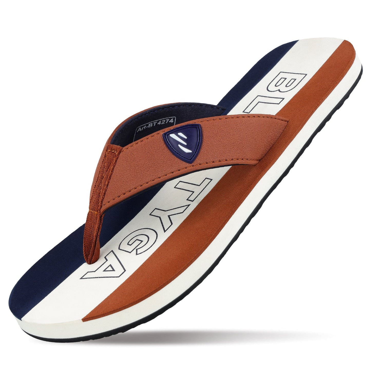 Blue Tyga Men's Flip Flop Thong  - BT4274 Tan Blue