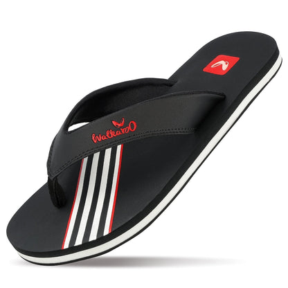 Walkaroo Men Striped Thong Flip-Flop - WC4220 Black white - Walkaroo Footwear