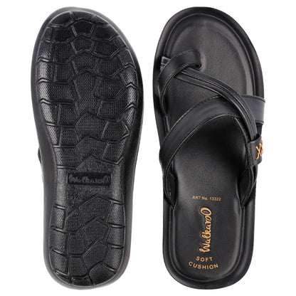 Walkaroo Men Cross Strap Slide Sandals - 13322 Black - Walkaroo Footwear