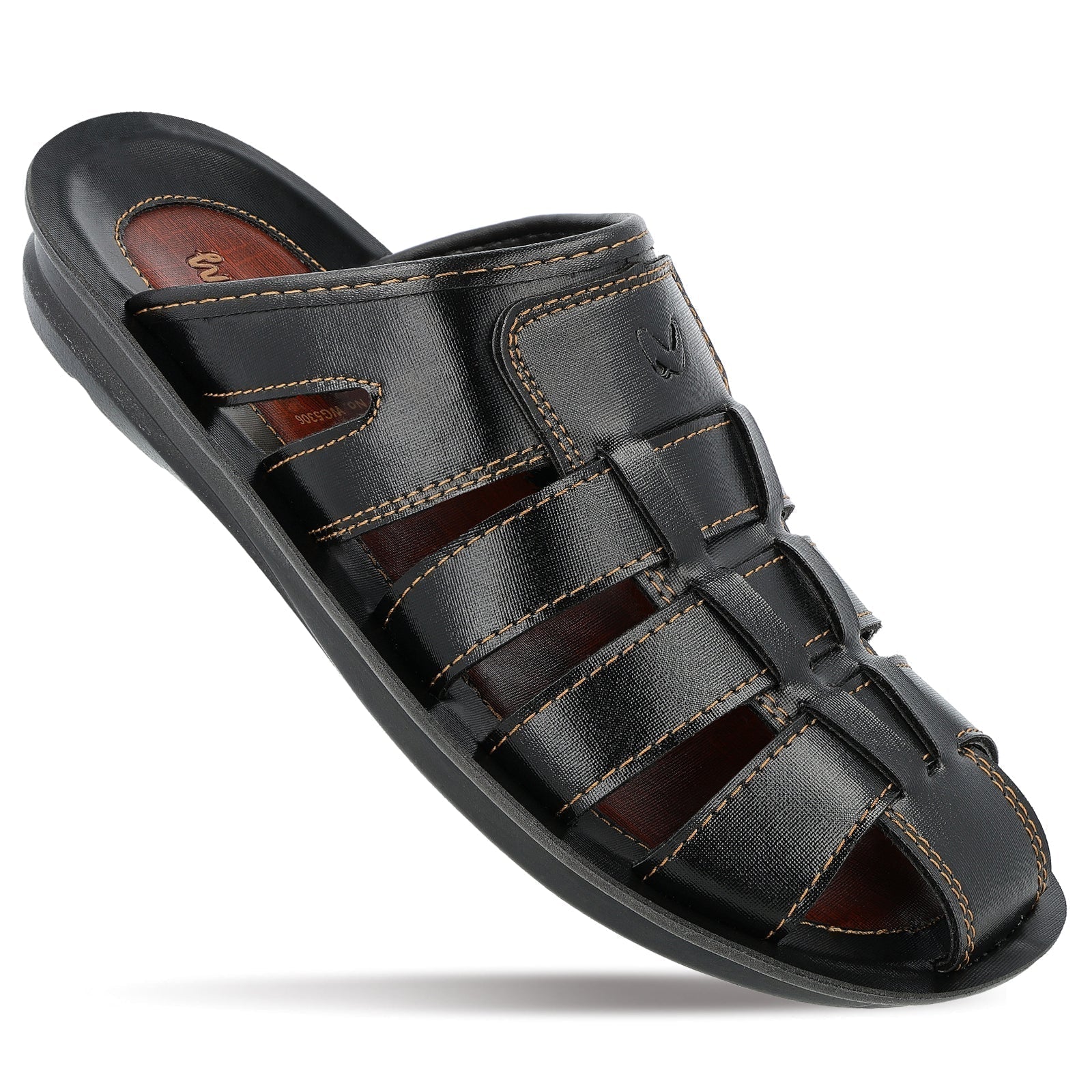 Walkaroo Men Fishermen Cut Slide Sandals - WG5306 Black - Walkaroo Footwear