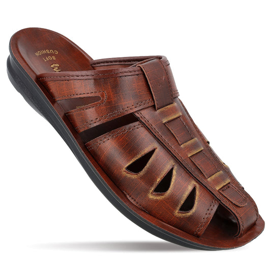 Walkaroo Men Fishermen Cut Slide Sandals - WG5309 Brown - Walkaroo Footwear