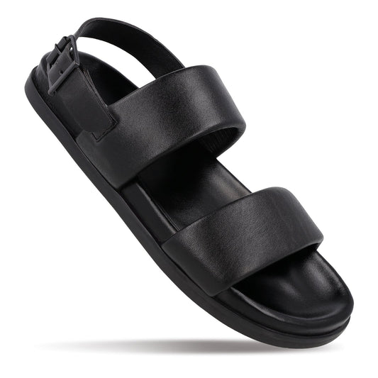 John Taylor Men's Black Leather Casual Sandals